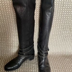 Stuart Weitzman leather boots with strap stud  on the ankle 8 1/2 feels like 9